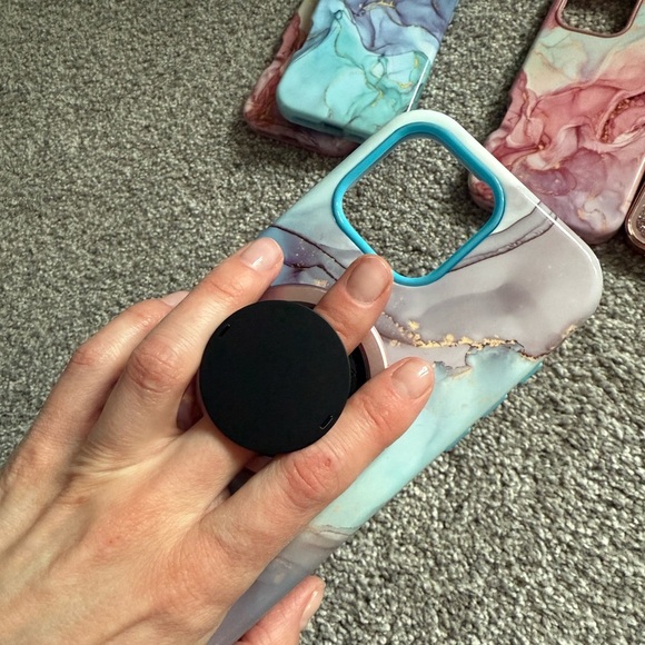 iPhone 16 pro max Marble and Geometric Phone Case Set - Pink, Blue, Gold - Picture 13 of 14